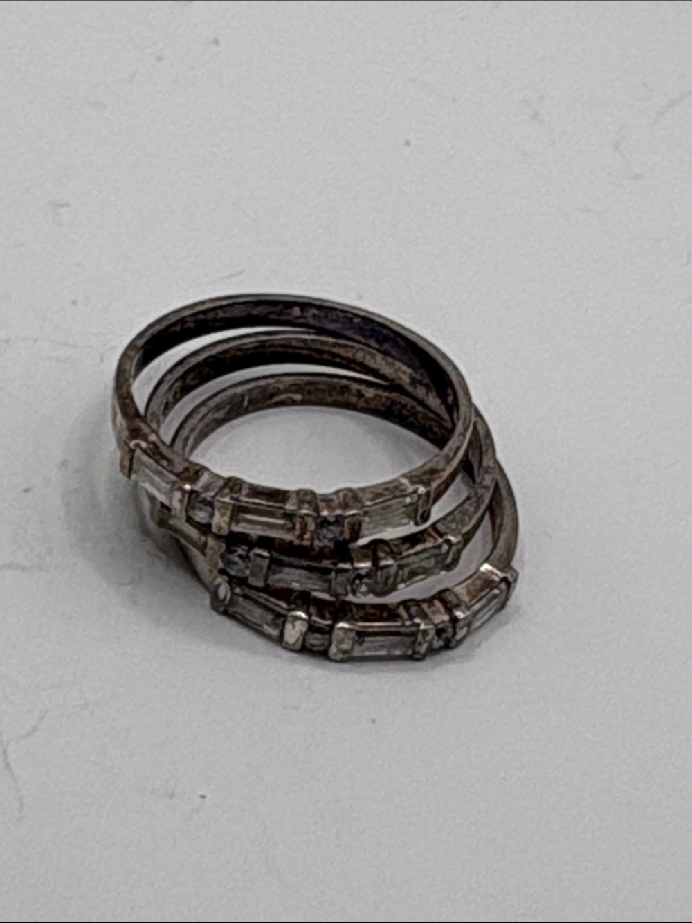 Stackable Baguette Accent Ring Set in Silver-Tone size 10